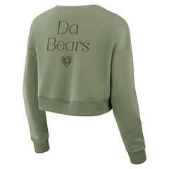 Chicago Bears Women's Studio Tri-Blend Cropped Pullover Sweatshirt - Olive Pullover