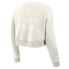 Philadelphia Eagles Women's Studio Tri-Blend Cropped Pullover Sweatshirt - Cream Pullover