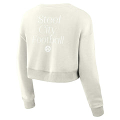 Pittsburgh Steelers Women's Studio Tri-Blend Cropped Pullover Sweatshirt - Cream Pullover
