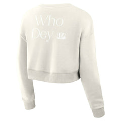 Cincinnati Bengals Women's Studio Tri-Blend Cropped Pullover Sweatshirt - Cream Pullover