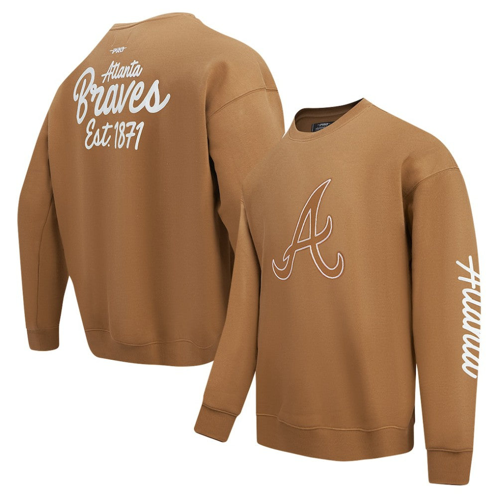 Atlanta Braves Pro Standard Paint The City Dropped Shoulder Pullover Sweatshirt - Brown Pullover