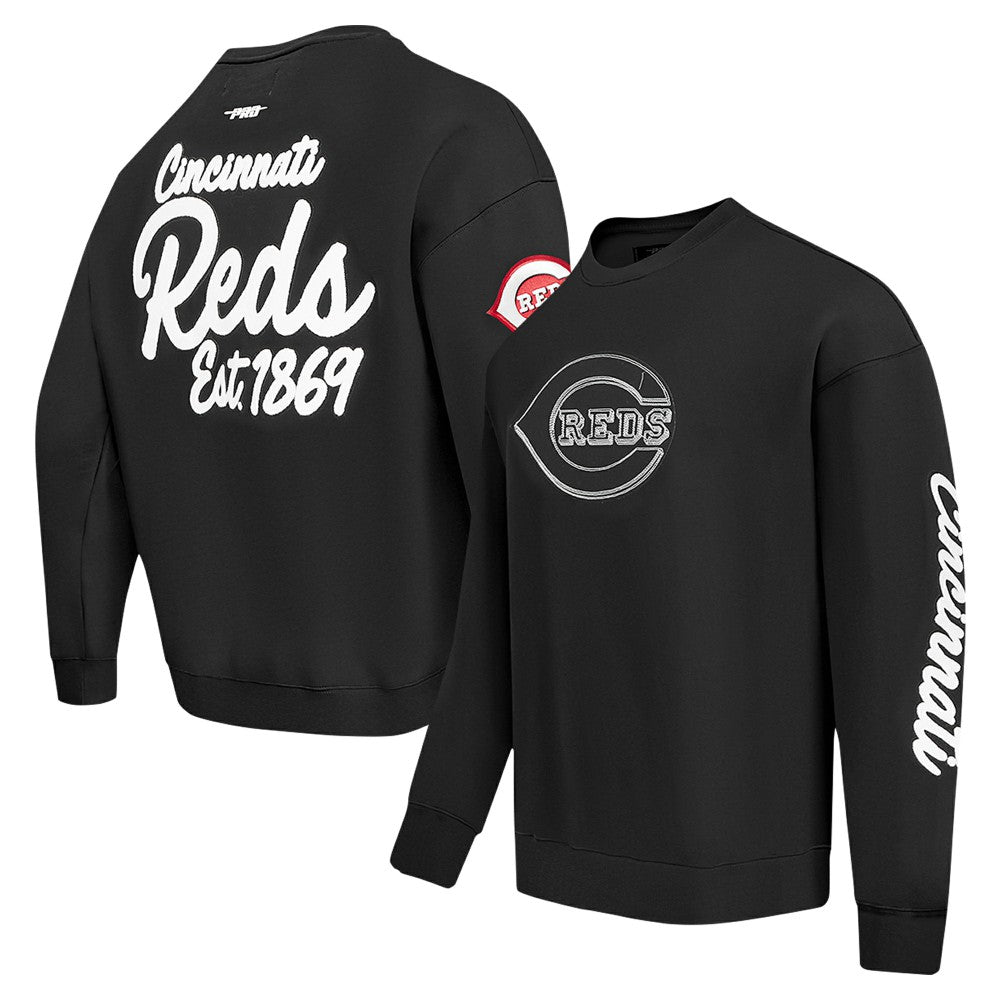 Cincinnati Reds Pro Standard Paint The City Dropped Shoulder Pullover Sweatshirt - Black Pullover