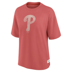 Philadelphia Phillies Fanatics Women's Oversized Elements Raw Edge Future Ground T-Shirt - Red T-shirts