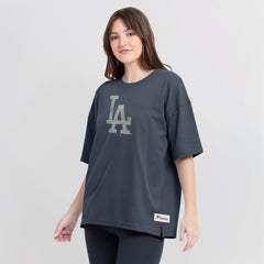 Los Angeles Dodgers Fanatics Women's Oversized Elements Raw Edge Future Ground T-Shirt - Blue T-shirts
