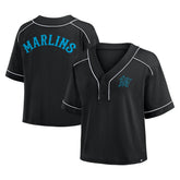 Miami Marlins Fanatics Women's Oversized Champ Game Cropped V-Neck T-Shirt - Black T-shirts