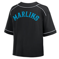 Miami Marlins Fanatics Women's Oversized Champ Game Cropped V-Neck T-Shirt - Black T-shirts