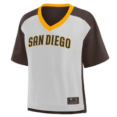 San Diego Padres Fanatics Oversized Race To Win V-Neck T-Shirt - Brown/Graphite T-shirts