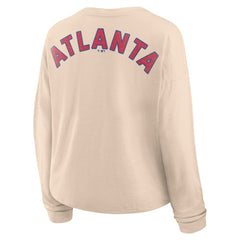 Atlanta Braves Fanatics Women's Oversized Stadium Slub Long Sleeve Henley T-Shirt - Tan T-shirts