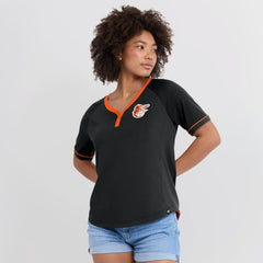 Baltimore Orioles Fanatics Women's League Diva Star Raglan V-Neck T-Shirt - Black T-shirts