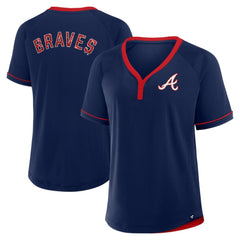 Atlanta Braves Fanatics Women's League Diva Star Raglan V-Neck T-Shirt - Navy T-shirts