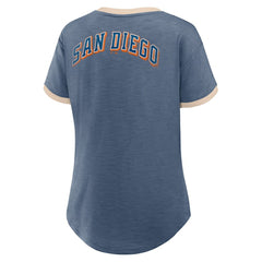 San Diego Padres Fanatics Women's Binge Worthy Stadium Slub V-Neck T-Shirt - Navy T-shirts