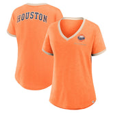 Houston Astros Fanatics Women's Binge Worthy Stadium Slub V-Neck T-Shirt - Orange T-shirts