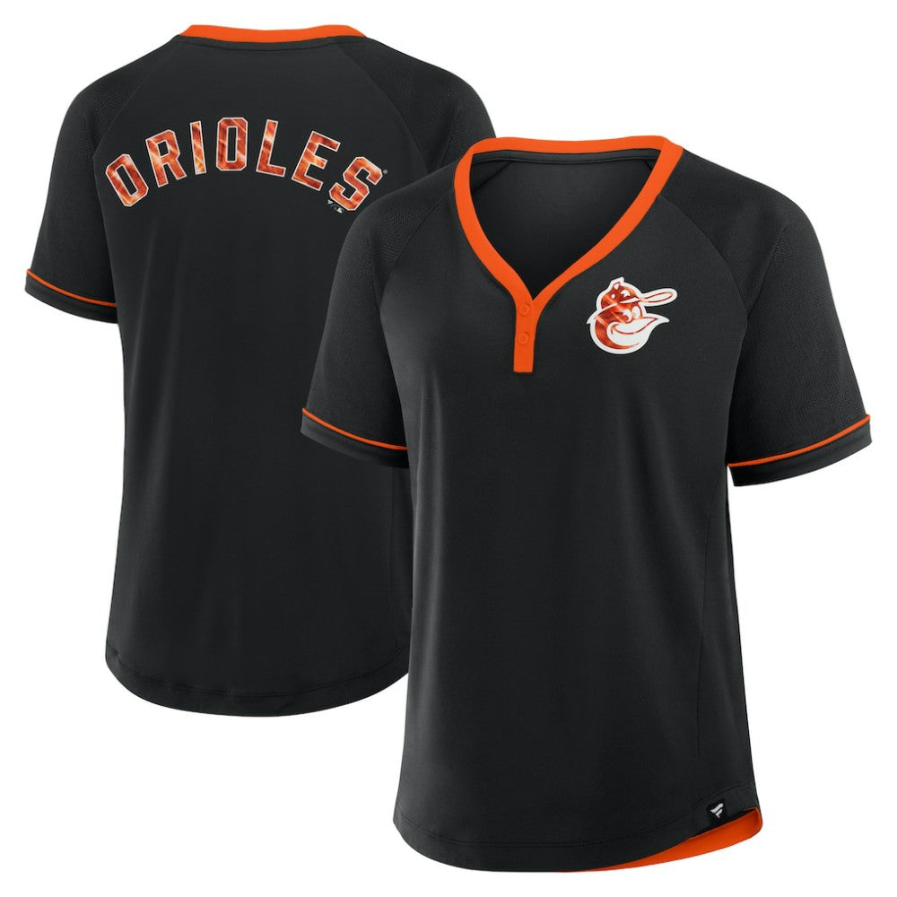 Baltimore Orioles Fanatics Women's Cooperstown Collection League Diva Raglan V-Neck T-Shirt - Black T-shirts
