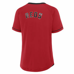 Cincinnati Reds Fanatics Women's Cooperstown Collection League Diva Raglan V-Neck T-Shirt - Red T-shirts