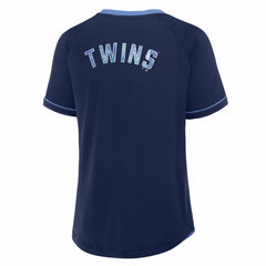 Minnesota Twins Fanatics Women's Cooperstown Collection League Diva Raglan V-Neck T-Shirt - Navy T-shirts