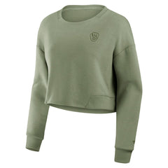 Milwaukee Brewers Fanatics Women's Studio Cropped Pullover Sweatshirt - Olive Pullover