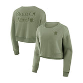 New York Yankees Fanatics Women's Studio Cropped Pullover Sweatshirt - Olive Pullover