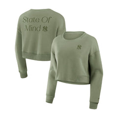 New York Yankees Fanatics Women's Studio Cropped Pullover Sweatshirt - Olive Pullover
