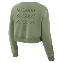 Boston Red Sox Fanatics Women's Studio Cropped Pullover Sweatshirt - Olive Pullover