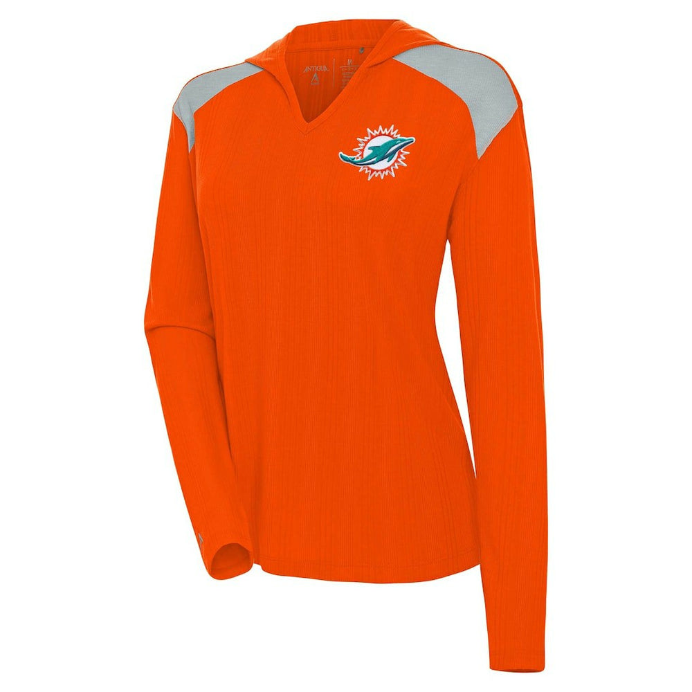 Miami Dolphins Antigua Women's Opulent Long Sleeve Hoodie T-Shirt - Orange Hoodies