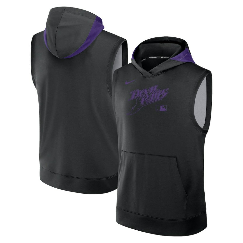 Tampa Bay Rays Nike Authentic Collection Dri-FIT Sleeveless Hoodie - Black Hoodies