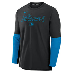 Miami Marlins Nike Authentic Collection Player Dri-FIT Lightweight Pullover - Black Pullover
