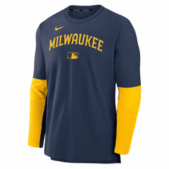 Milwaukee Brewers Nike Authentic Collection Player Dri-FIT Lightweight Pullover - Navy/Gold Pullover