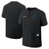 Miami Marlins Nike Authentic Collection Raglan Short Sleeve Windshirt - Black