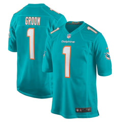 Number 1 Groom Miami Dolphins Game Jersey - Aqua Jerseys