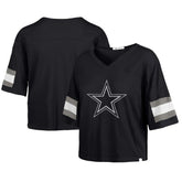Dallas Cowboys '47 Women's Double Header Scout Cropped V-Neck T-Shirt - Navy T-shirts