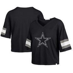 Dallas Cowboys '47 Women's Double Header Scout Cropped V-Neck T-Shirt - Navy T-shirts
