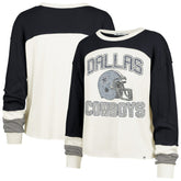 Dallas Cowboys '47 Women's Double Header Curve Raglan Long Sleeve Crop Top - Cream Tops
