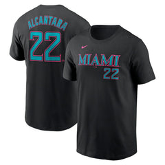 Sandy Alcantara Miami Marlins Nike 2025 City Connect Fuse Name & Number T-Shirt - Black T-shirts