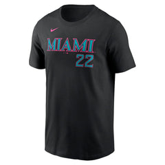Sandy Alcantara Miami Marlins Nike 2025 City Connect Fuse Name & Number T-Shirt - Black T-shirts