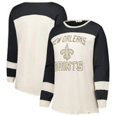 New Orleans Saints '47 Women's Plus Size Double Header Curve Toni Long Sleeve T-Shirt - Cream/Black T-shirts