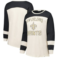 New Orleans Saints '47 Women's Plus Size Double Header Curve Toni Long Sleeve T-Shirt - Cream/Black T-shirts