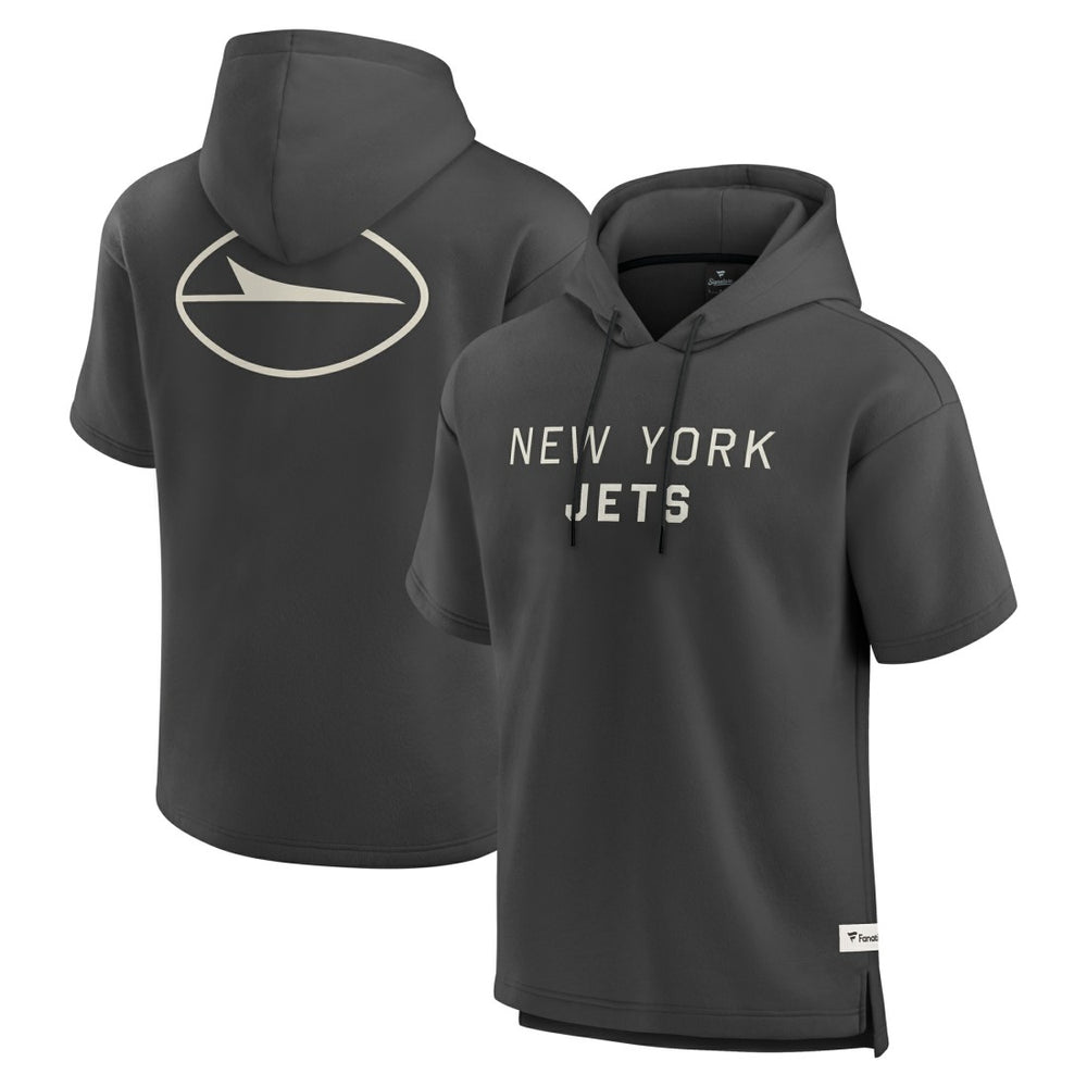 New York Jets Elements Future Ground Lettering Short Sleeve Pullover Hoodie - Charcoal Hoodies