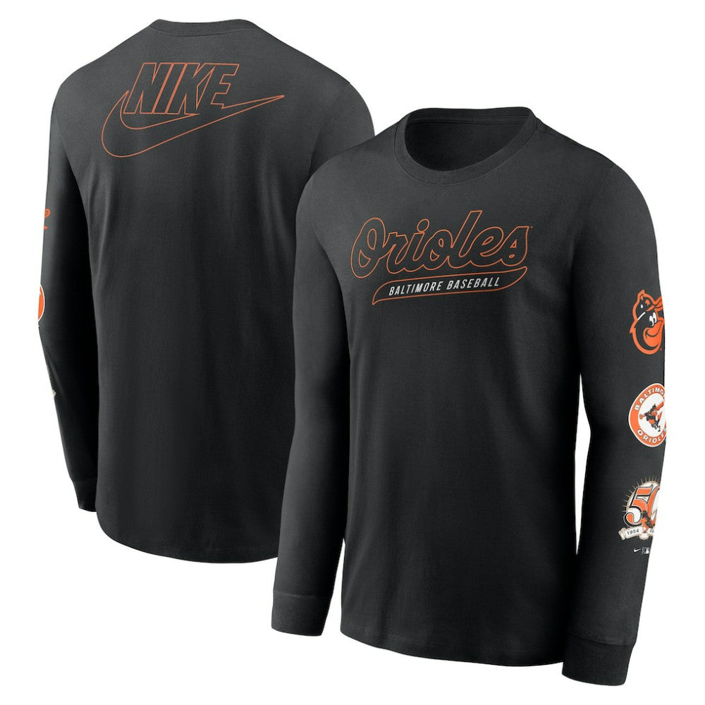 Baltimore Orioles Nike Cooperstown Collection Knockout Long Sleeve T-Shirt - Black T-shirts