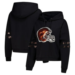 Cleveland Browns Cuce Women's Cropped Sequins Pullover Hoodie - Black Hoodies