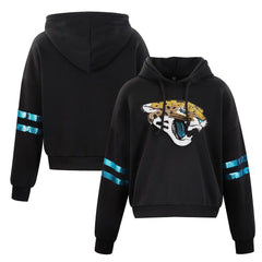 Jacksonville Jaguars Cuce Women's Cropped Sequins Pullover Hoodie - Black Hoodies