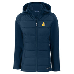 Seattle Mariners Cutter & Buck Women's Evoke Hybrid Eco Softshell Recycled Full-Zip Hoodie Jacket - Navy Jackets