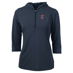 Cleveland Guardians Cutter & Buck Women's DryTec Virtue Eco Pique Recycled 3/4-Sleeve Half-Zip Pullover Hoodie - Navy Hoodies