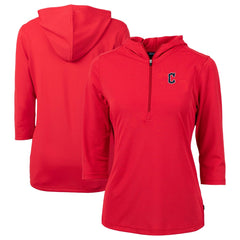 Cleveland Guardians Cutter & Buck Women's DryTec Virtue Eco Pique Recycled 3/4-Sleeve Half-Zip Pullover Hoodie - Red Hoodies