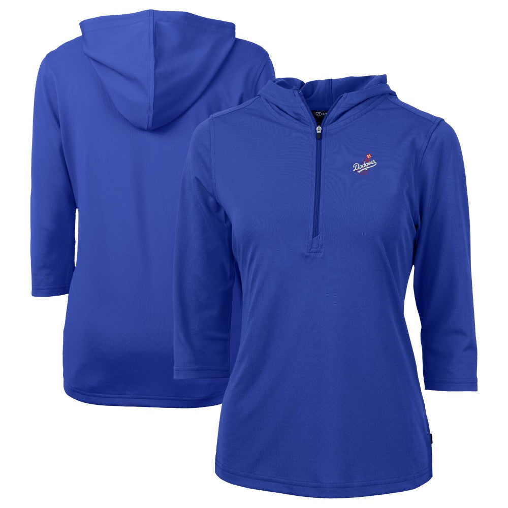 Los Angeles Dodgers Cutter & Buck Women's DryTec Virtue Eco Pique Recycled 3/4-Sleeve Half-Zip Pullover Hoodie - Blue Hoodies