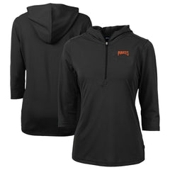 Pittsburgh Pirates Cutter & Buck Women's DryTec Virtue Eco Pique Recycled 3/4-Sleeve Half-Zip Pullover Hoodie - Black Hoodies