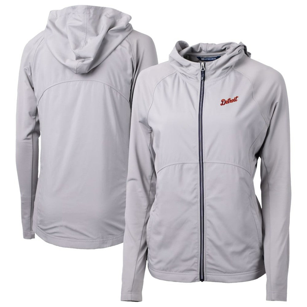 Detroit Tigers Cutter & Buck Women's Adapt Eco Knit Hybrid Recycled Full-Zip Hoodie - Gray Hoodies