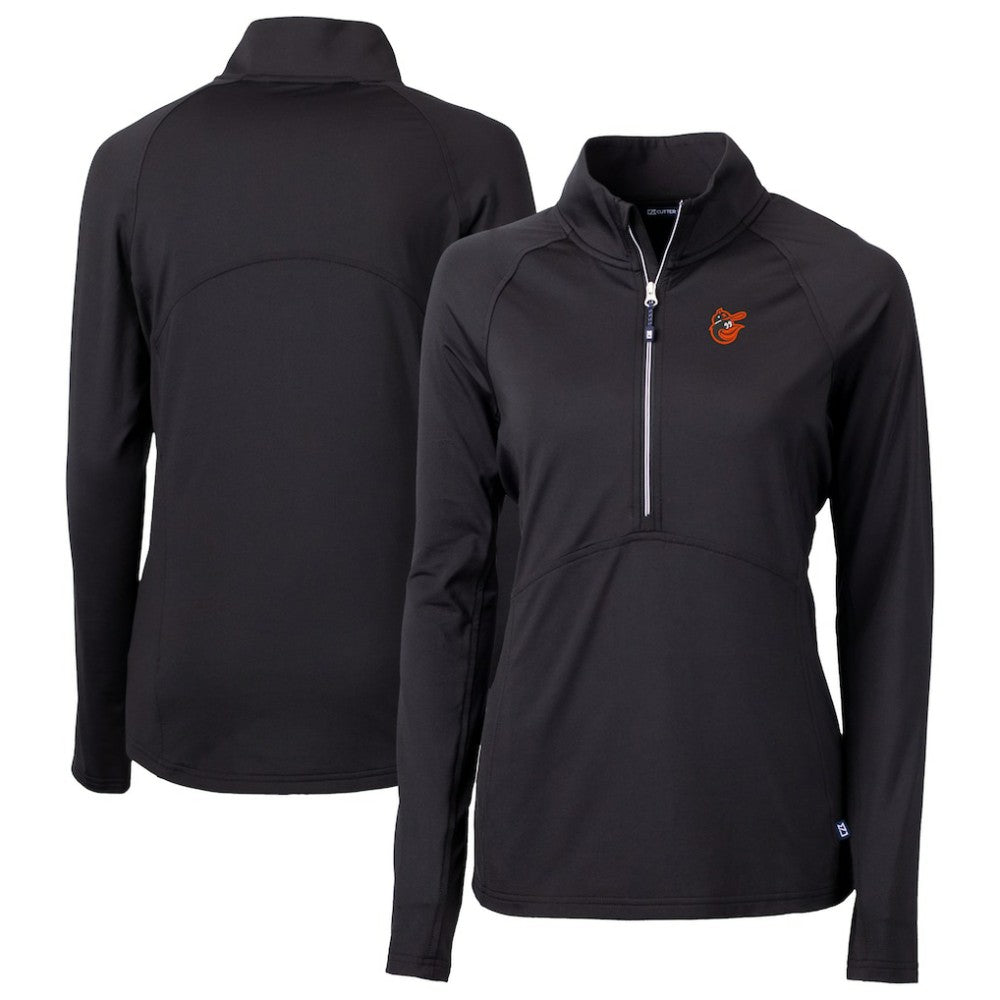 Baltimore Orioles Cutter & Buck Women's DryTec Adapt Eco Knit Stretch Recycled Raglan Half-Zip Top - Black Tops