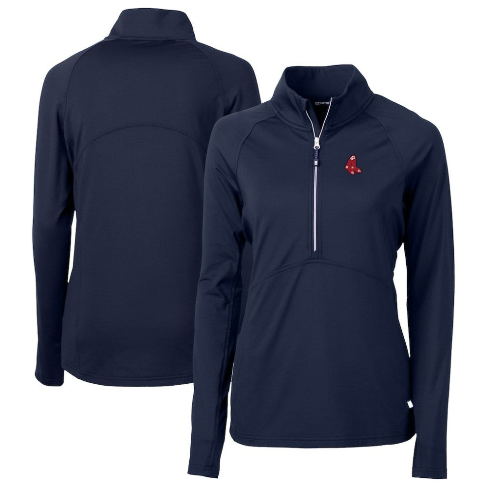 Boston Red Sox Cutter & Buck Women's DryTec Adapt Eco Knit Stretch Recycled Raglan Half-Zip Top - Navy Tops