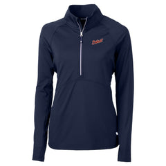 Detroit Tigers Cutter & Buck Women's DryTec Adapt Eco Knit Stretch Recycled Raglan Half-Zip Top - Navy Tops