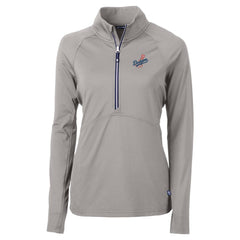 Los Angeles Dodgers Cutter & Buck Women's DryTec Adapt Eco Knit Stretch Recycled Raglan Half-Zip Top - Gray Tops